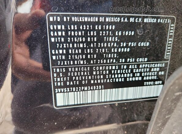 3VVSX7B22PM349391 2023 VOLKSWAGEN TAOS Black VIN კოდის სტიკერის ხედი