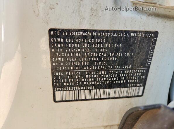 3VVSX7B22RM049059 2024 VOLKSWAGEN TAOS White Вид наклейки з VIN-кодом