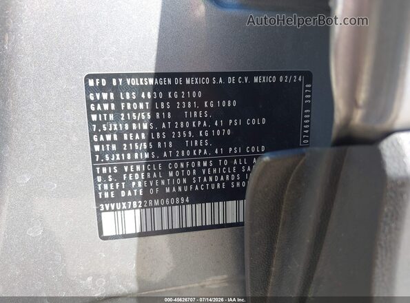 3VVUX7B22RM060894 2024 VOLKSWAGEN TAOS Silver Engine compartment view
