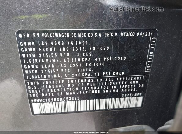 3VVVC7B20SM053383 2025 VOLKSWAGEN TAOS Gray Vista del compartimento del motor