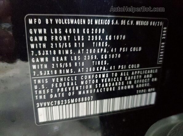 3VVVC7B23SM088807 2025 VOLKSWAGEN TAOS Black Вид наклейки з VIN-кодом