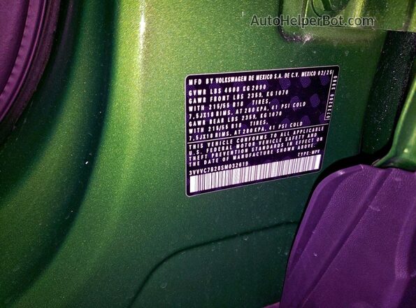 3VVVC7B28SM032619 2025 VOLKSWAGEN TAOS Green VIN կոդի պիտակի տեսք