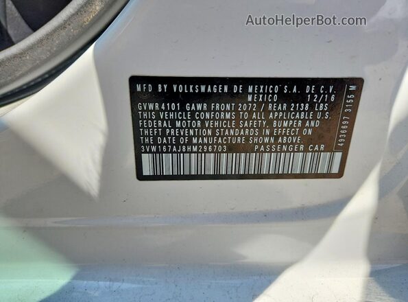 3VW167AJ8HM296703 2017 VOLKSWAGEN JETTA White Вид наклейки з VIN-кодом