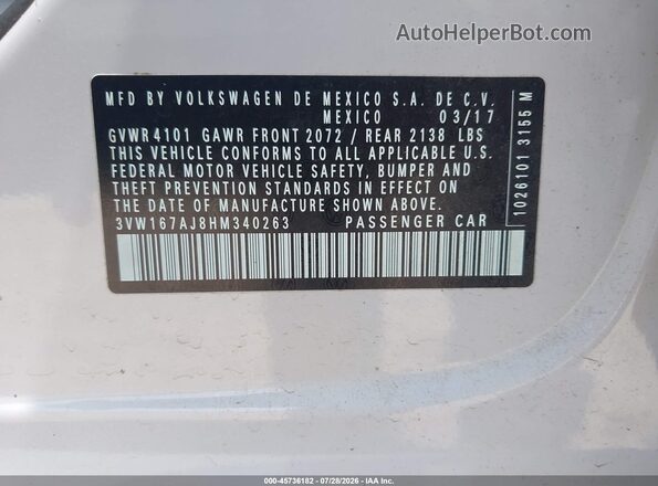3VW167AJ8HM340263 2017 VOLKSWAGEN JETTA Silver Շարժիչի բաժամունքի տեսք