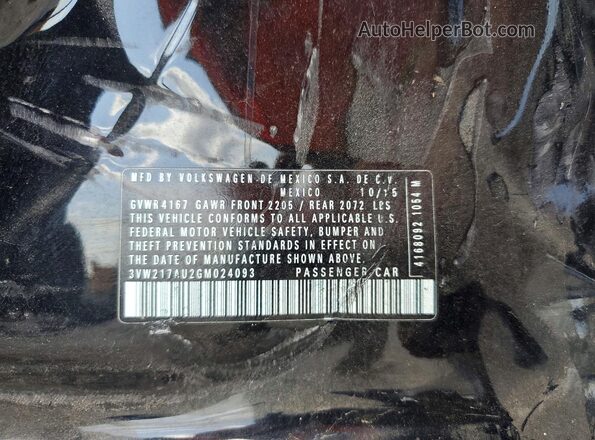 3VW217AU2GM024093 2016 VOLKSWAGEN GOLF Черный Вид наклейки с VIN-кодом