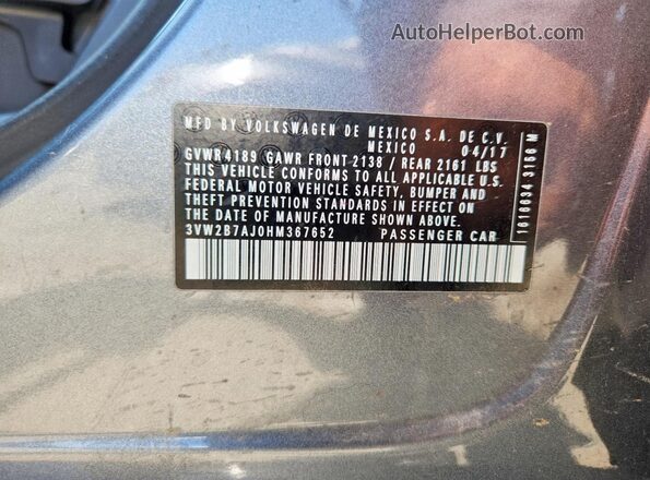 3VW2B7AJ0HM367652 2017 VOLKSWAGEN JETTA Gray Engine compartment view
