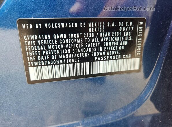 3VW2B7AJ0HM410922 2017 VOLKSWAGEN JETTA Синий Вид подкапотного пространства