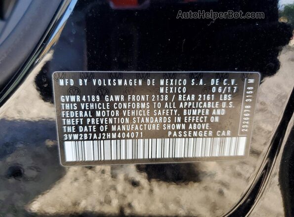 3VW2B7AJ2HM404071 2017 VOLKSWAGEN JETTA Black VIN კოდის სტიკერის ხედი