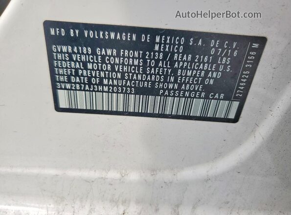 3VW2B7AJ3HM203733 2017 VOLKSWAGEN JETTA White Вид підкапотного простору