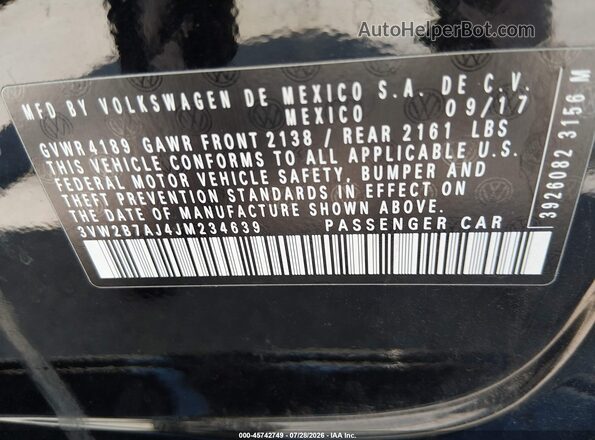 3VW2B7AJ4JM234639 2018 VOLKSWAGEN JETTA Black Widok komory silnika