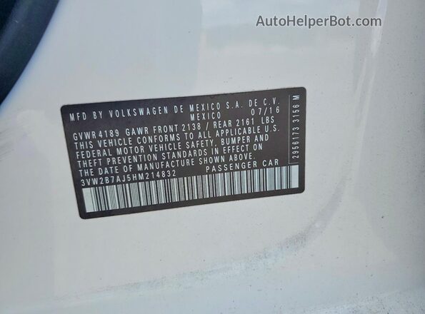 3VW2B7AJ5HM214832 2017 VOLKSWAGEN JETTA White Շարժիչի բաժամունքի տեսք