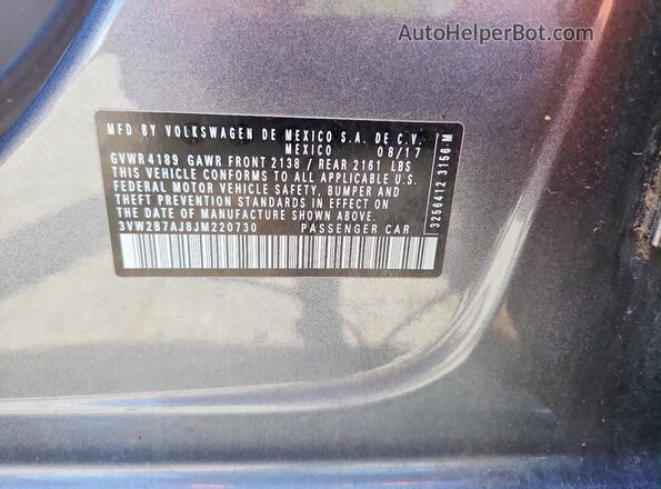 3VW2B7AJ8JM220730 2018 VOLKSWAGEN JETTA Gray Vista del compartimento del motor