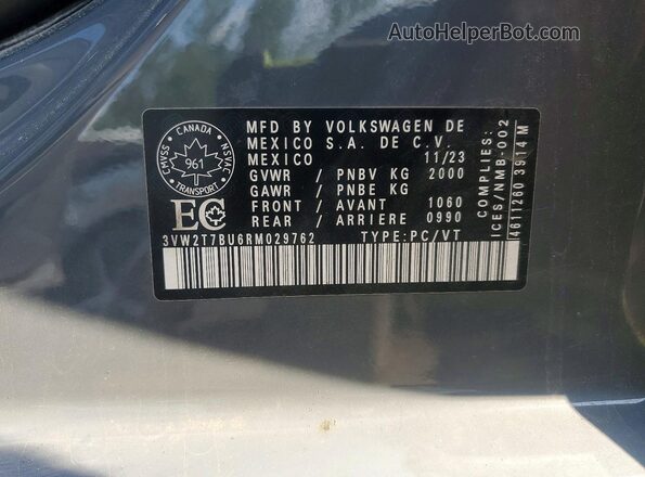 3VW2T7BU6RM029762 2024 VOLKSWAGEN JETTA Gray VIN sticker view