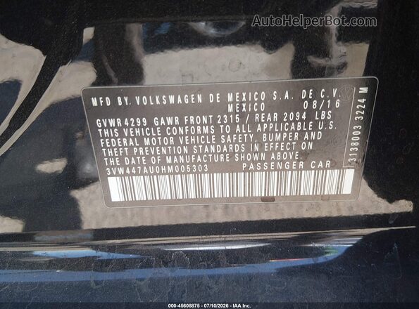 3VW447AU0HM005303 2017 VOLKSWAGEN GOLF Black Engine compartment view