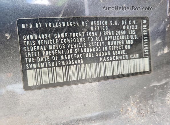 3VW4M7BU7PM005408 2023 VOLKSWAGEN JETTA Gray Vista de la etiqueta del VIN