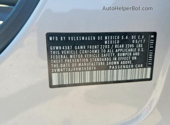 3VW4T7AJ4HM393614 2017 VOLKSWAGEN JETTA Silver VIN კოდის სტიკერის ხედი