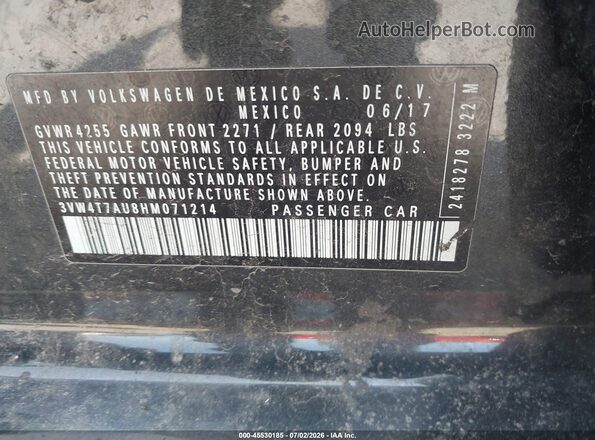 3VW4T7AU8HM071214 2017 VOLKSWAGEN GOLF Gray Вид підкапотного простору