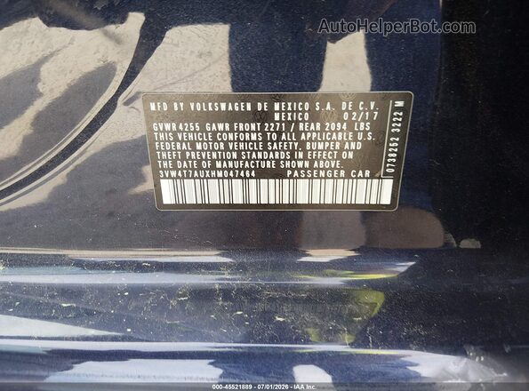 3VW4T7AUXHM047464 2017 VOLKSWAGEN GOLF Синий Вид подкапотного пространства