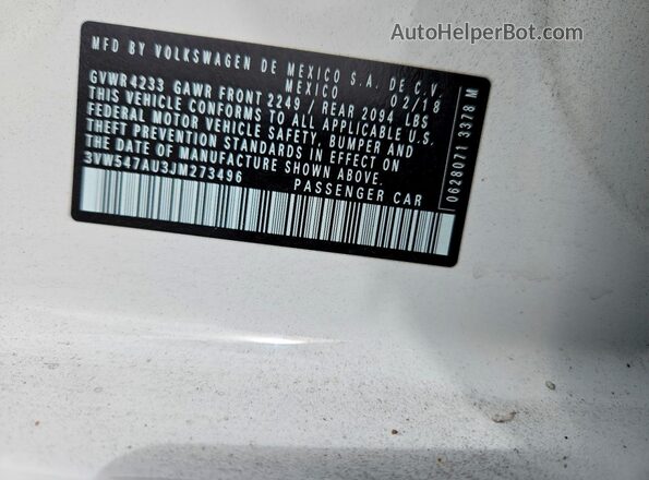 3VW547AU3JM273496 2018 VOLKSWAGEN GTI White Widok komory silnika