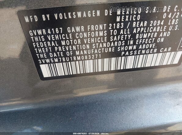 3VW5M7BU1RM083271 2024 VOLKSWAGEN JETTA Серый Вид подкапотного пространства