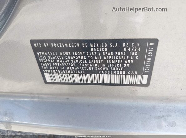 3VW5M7BU5RM079546 2024 VOLKSWAGEN JETTA Gray Вид підкапотного простору