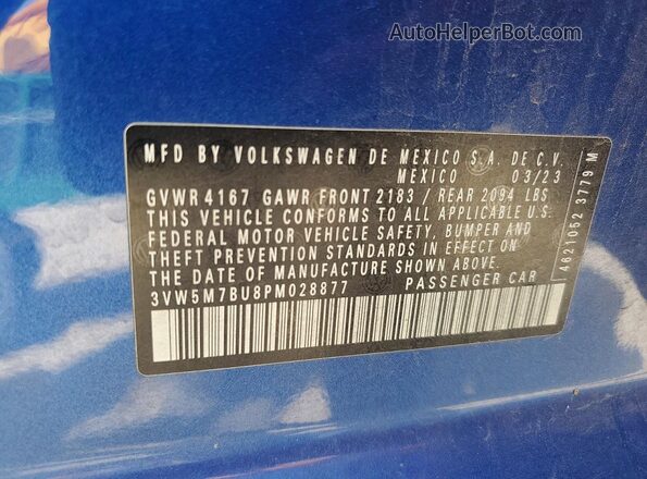 3VW5M7BU8PM028877 2023 VOLKSWAGEN JETTA Blue Շարժիչի բաժամունքի տեսք