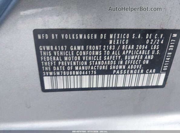 3VW5M7BU8RM044175 2024 VOLKSWAGEN JETTA Silver Вид підкапотного простору
