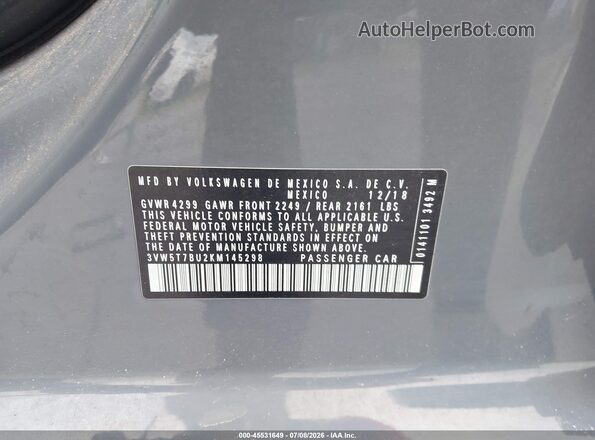 3VW5T7BU2KM145298 2019 VOLKSWAGEN JETTA Серебряный Вид подкапотного пространства