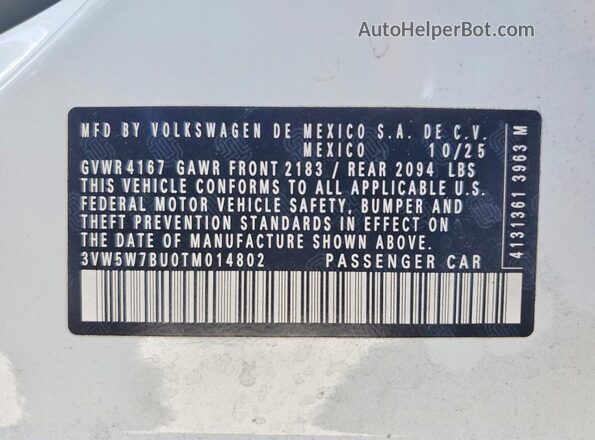 3VW5W7BU0TM014802 2026 VOLKSWAGEN JETTA Белый Вид подкапотного пространства