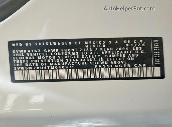 3VW5W7BU4TM040979 2026 VOLKSWAGEN JETTA White Vista del compartimento del motor