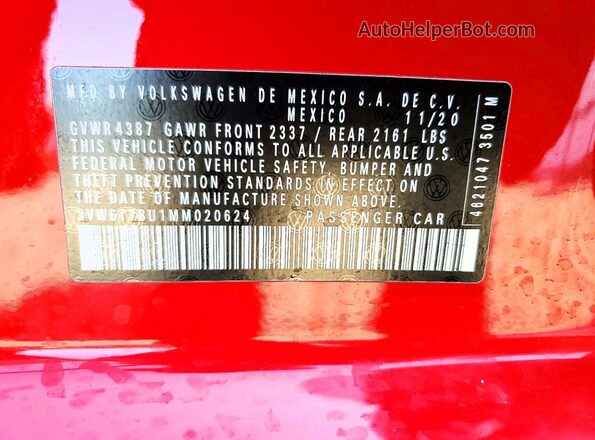3VW6T7BU1MM020624 2021 VOLKSWAGEN JETTA Red Widok komory silnika