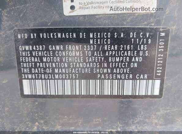 3VW6T7BU3LM003757 2020 VOLKSWAGEN JETTA Gray Engine compartment view