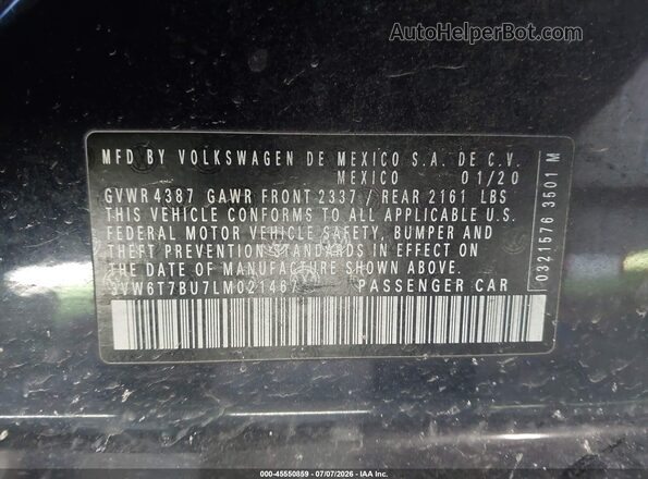 3VW6T7BU7LM021467 2020 VOLKSWAGEN JETTA Black Вид підкапотного простору