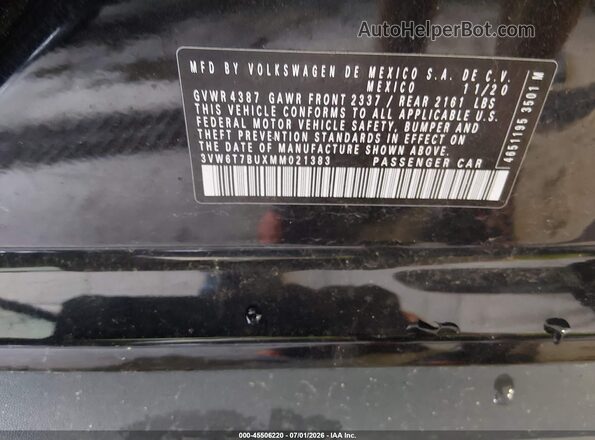 3VW6T7BUXMM021383 2021 VOLKSWAGEN JETTA Черный Вид подкапотного пространства