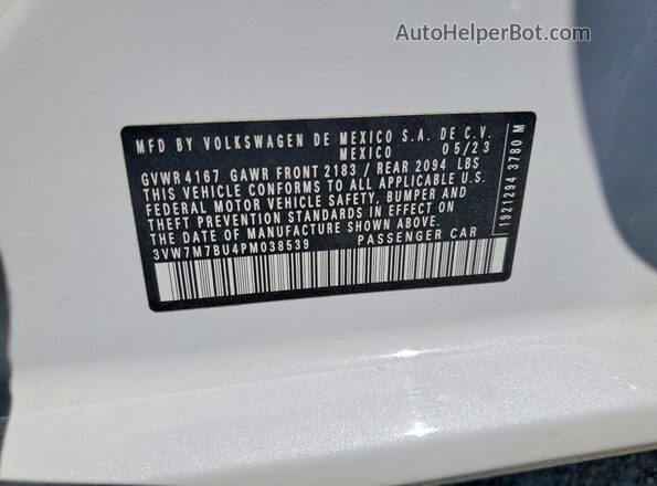 3VW7M7BU4PM038539 2023 VOLKSWAGEN JETTA White Engine compartment view