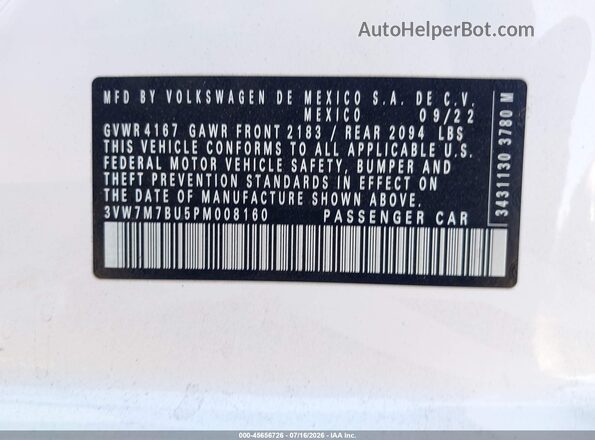 3VW7M7BU5PM008160 2023 VOLKSWAGEN JETTA White Widok komory silnika