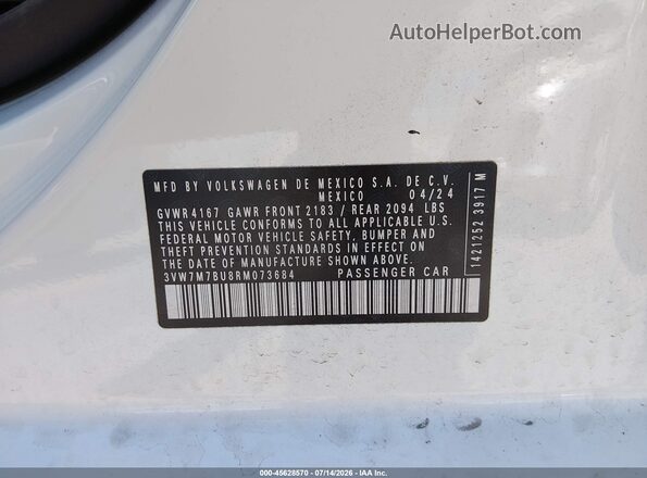 3VW7M7BU8RM073684 2024 VOLKSWAGEN JETTA Белый Вид подкапотного пространства
