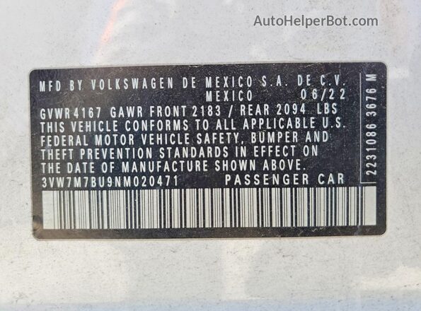 3VW7M7BU9NM020471 2022 VOLKSWAGEN JETTA White Widok komory silnika