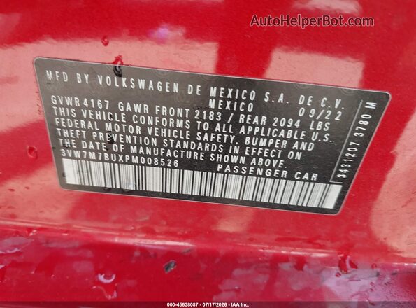 3VW7M7BUXPM008526 2023 VOLKSWAGEN JETTA Red Вид підкапотного простору