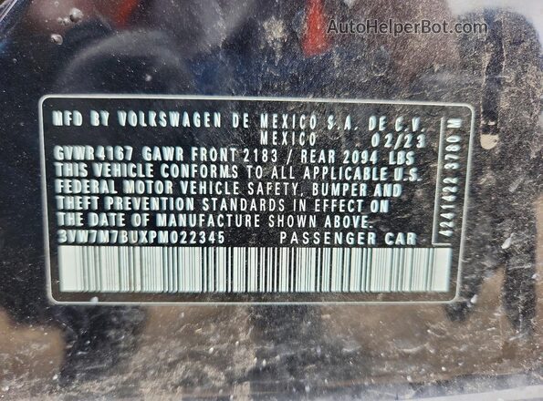 3VW7M7BUXPM022345 2023 VOLKSWAGEN JETTA Black Вид наклейки з VIN-кодом