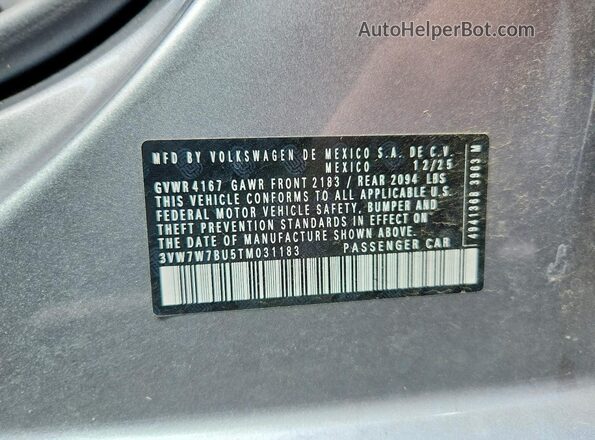3VW7W7BU5TM031183 2026 VOLKSWAGEN JETTA Silver Շարժիչի բաժամունքի տեսք