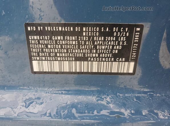 3VW7W7BU5TM056309 2026 VOLKSWAGEN JETTA Blue ძრავის განყოფილების ხედი
