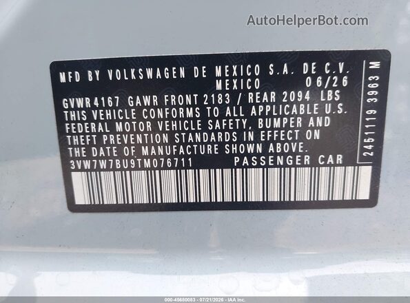 3VW7W7BU9TM076711 2026 VOLKSWAGEN JETTA Light Blue ძრავის განყოფილების ხედი