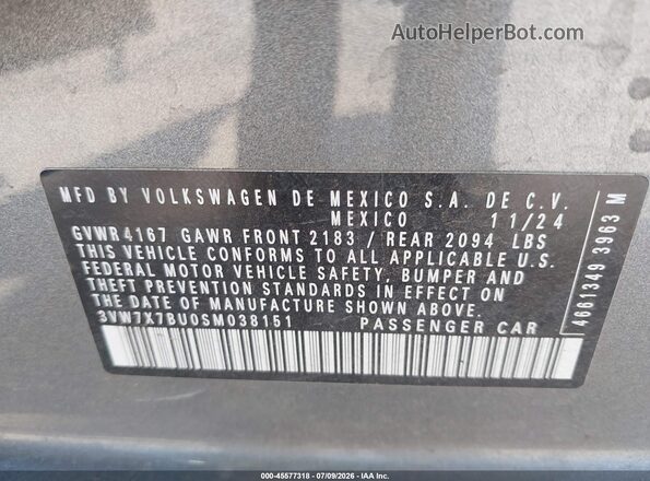 3VW7X7BU0SM038151 2025 VOLKSWAGEN JETTA Gray Вид підкапотного простору