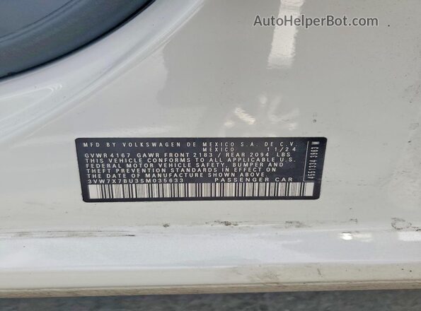 3VW7X7BU3SM035633 2025 VOLKSWAGEN JETTA White Շարժիչի բաժամունքի տեսք