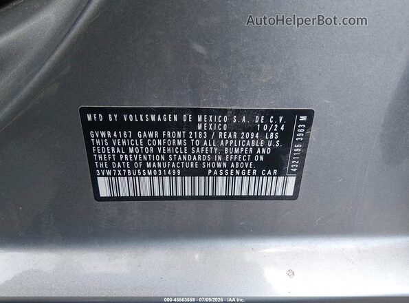 3VW7X7BU5SM031499 2025 VOLKSWAGEN JETTA Silver Vista del compartimento del motor