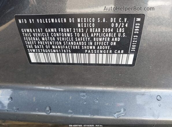 3VW7X7BU6SM017675 2025 VOLKSWAGEN JETTA Blue Շարժիչի բաժամունքի տեսք