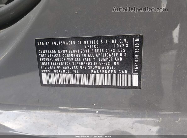 3VW9T7BUXRM027768 2024 VOLKSWAGEN JETTA Gray Widok komory silnika