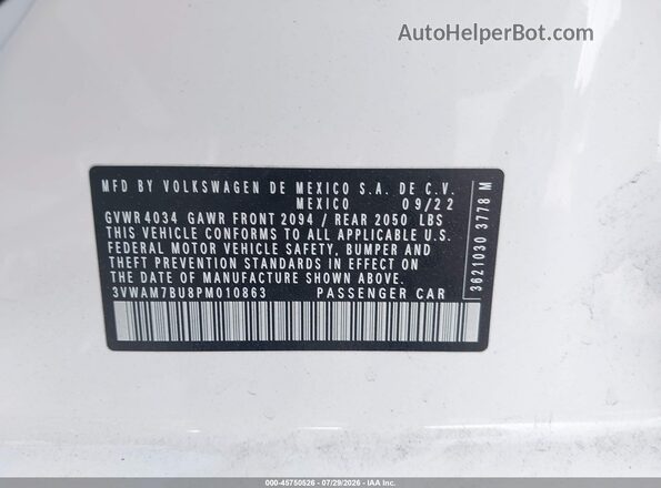 3VWAM7BU8PM010863 2023 VOLKSWAGEN JETTA White Вид підкапотного простору