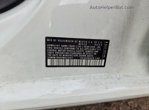 3VWBM7BU0PM033297 2023 VOLKSWAGEN JETTA White Vista de la etiqueta del VIN